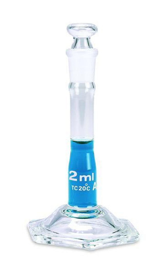 Heathrow Scientific 2306A-2 Volumetric Flask, Class A, Glass Stopper, 2 mL, 6/pk