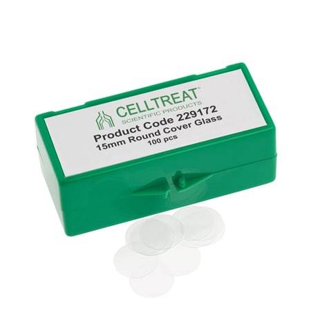 Celltreat 229172 Round Cover Glass 15mm , Fits 24 Well Plate, Sterile, Pack 100