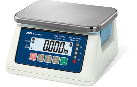 AND Weighing SJ-6000WP-BT Washdown Bench Scale with Bluetooth, 6000 g Capacity, 0.2 g Readability