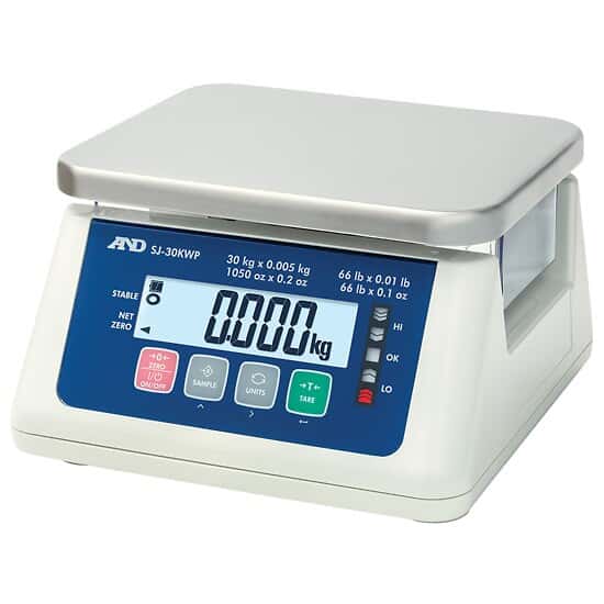 AND Weighing SJ-3000WP Washdown Compact Scale, 3000 g Capacity, 0.1 g Readability