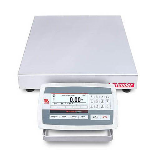 Ohaus D52XW50WQL5 Defender 5000 Washdown Bench Scale, 50000 g x 2 g, 18" x 18", NTEP