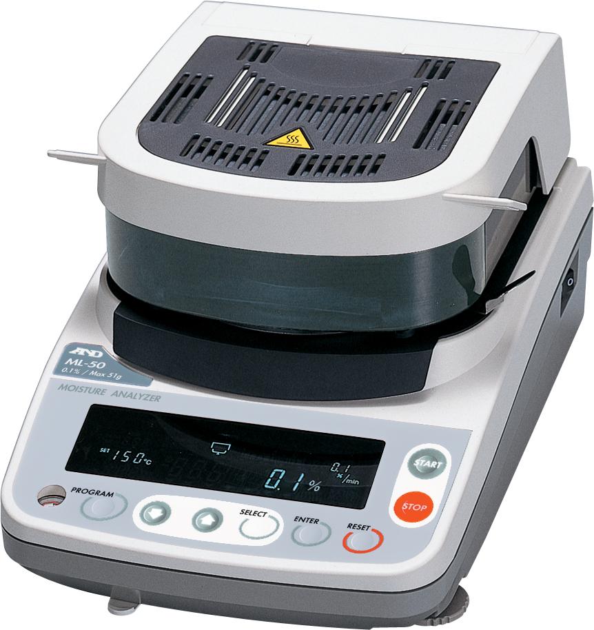 A&D ML50 Moisture Analyzer (DEMO UNIT), 51 g Capacity, 0.005 g Readability (0.1% Moisture Content)