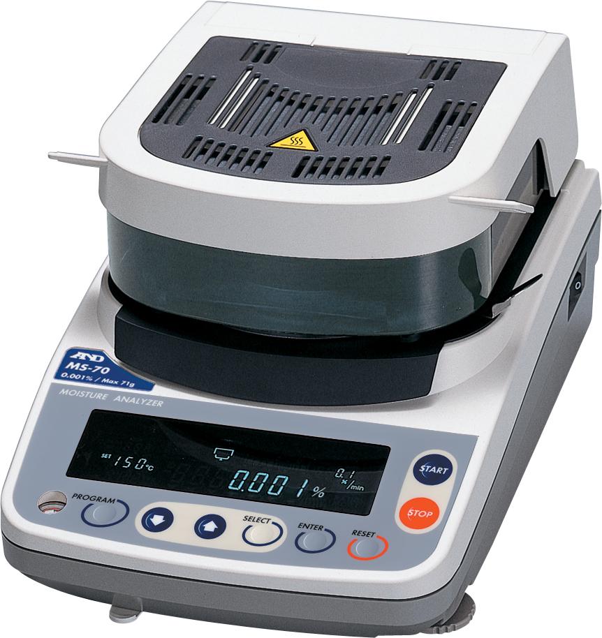 A&D MS70 Moisture Analyzer (DEMO UNIT), 71 g Capacity, 0.0001 g Readability (0.001/0.01/0.1% Moisture Content)