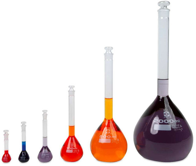 Heathrow Scientific 2306A-100 Volumetric Flask, Class A, Glass Stopper, 100 mL, 4/pk