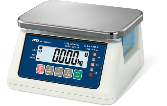 AND Weighing SJ-15KWP-BT Washdown Bench Scale with Bluetooth, 15kg x 0.0005kg