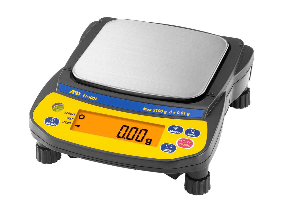 A&D EJ-3002 EJ Newton Series Portable Balances, 3100 g Capacity, 0.01 g Readability