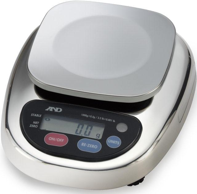 A&D HL-1000WP HL-WP Series Washdown Compact Scale, 1000 g Capacity, 0.5 g Readability