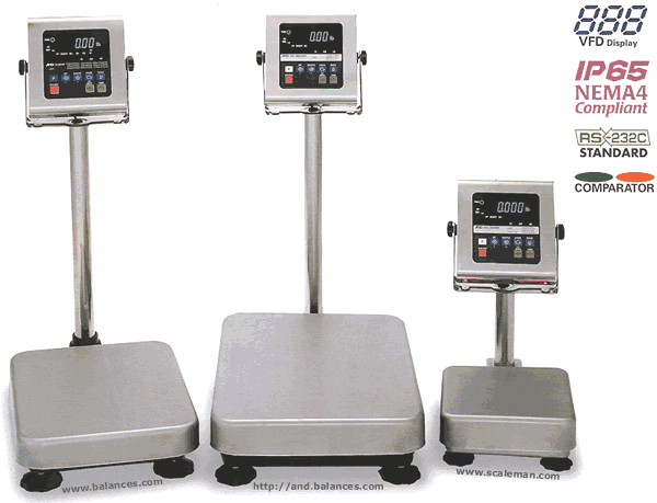 A&D HW-60KWP HW-WP Series Stainless Steel Scale, 60000 g Capacity, 5 g Readability